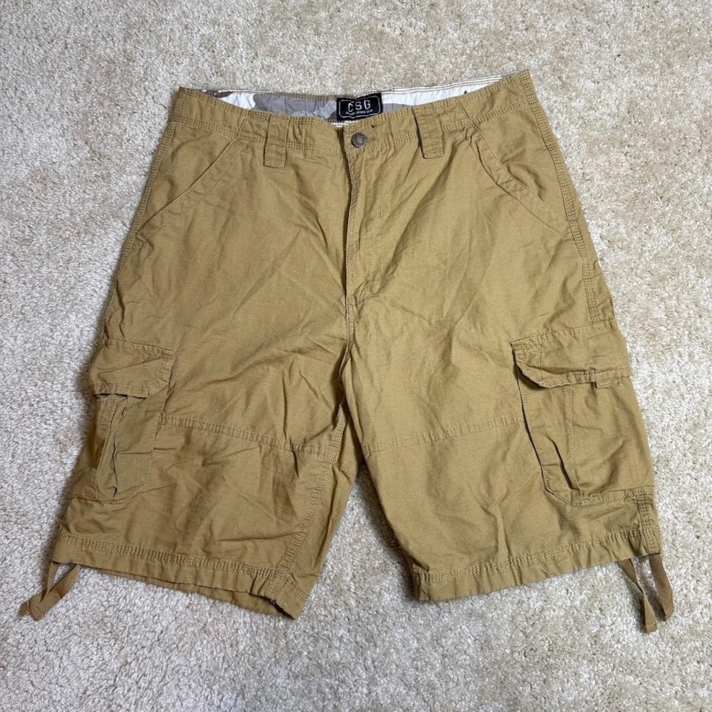 CSG Cargo Shorts Mens 38 Tan Khaki Ripstop Pockets Utility Outdoor Trail